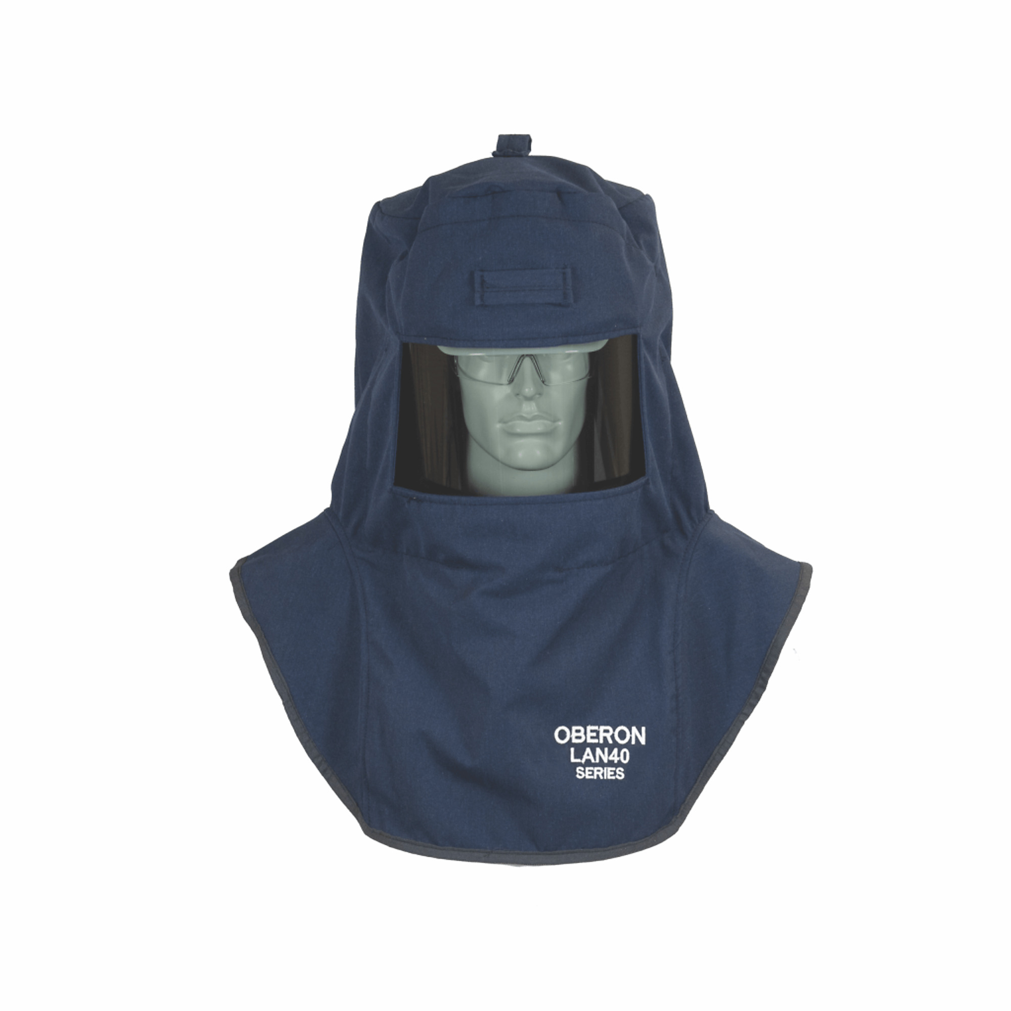 OBERON™ - Hood with A4 Hard Hat Adapters - Arc Flash - 40 Cal LAN™ - Color: Navy Blue - Window: True Color Grey (TCG™) - Model # LAN4-A4